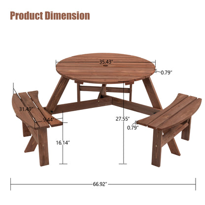 Nix 6-Person Circular Outdoor Wooden Picnic Table - Brown