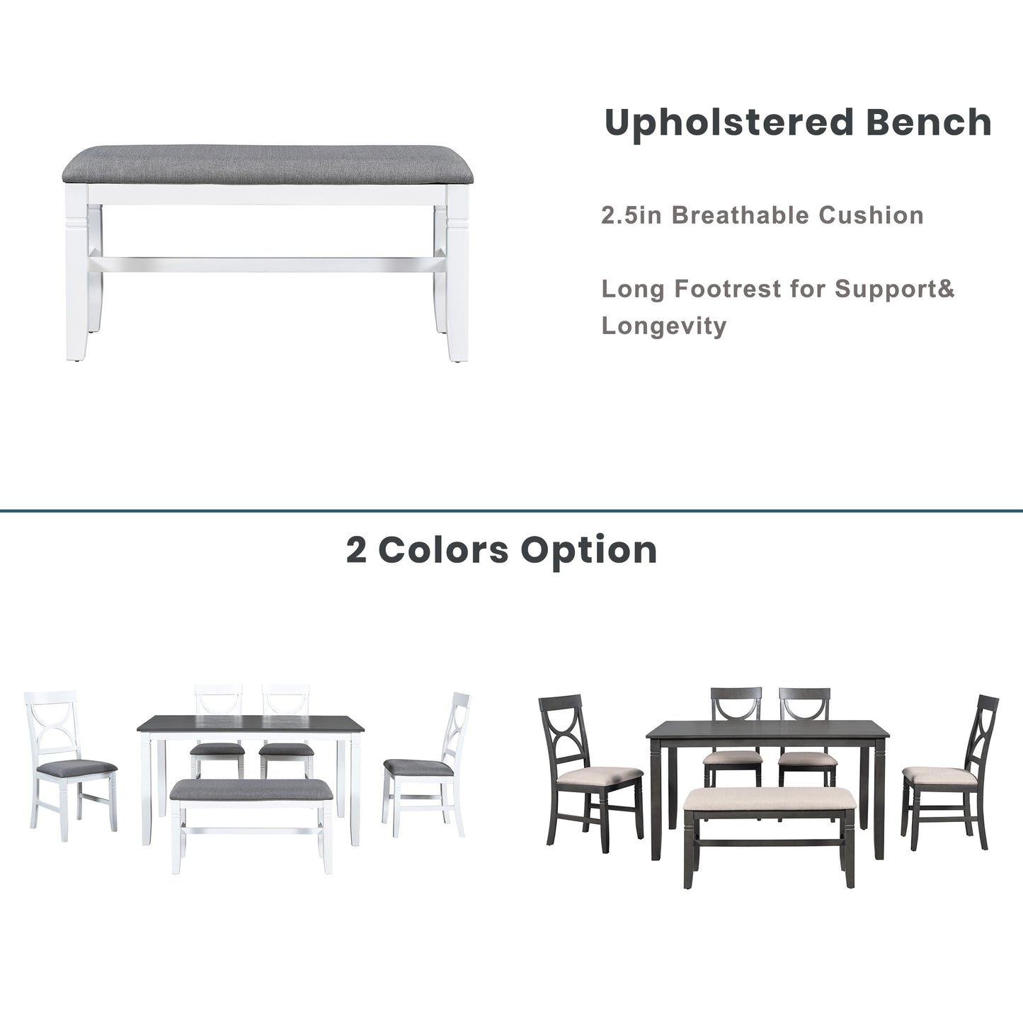 Venus 6pc Dining Set Dining Table 4x Side Chairs And Bench