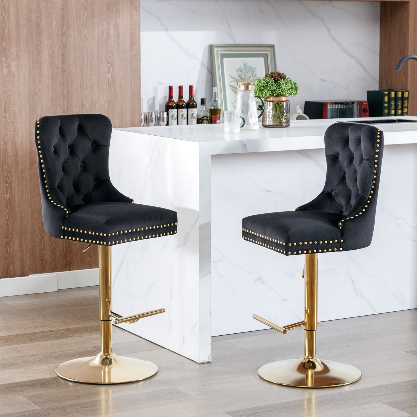 Golden Velvet Comfort Barstools - Black Set of 2