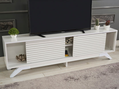 Luxia Mid Century Modern TV Stand 2 Sliding Door- White