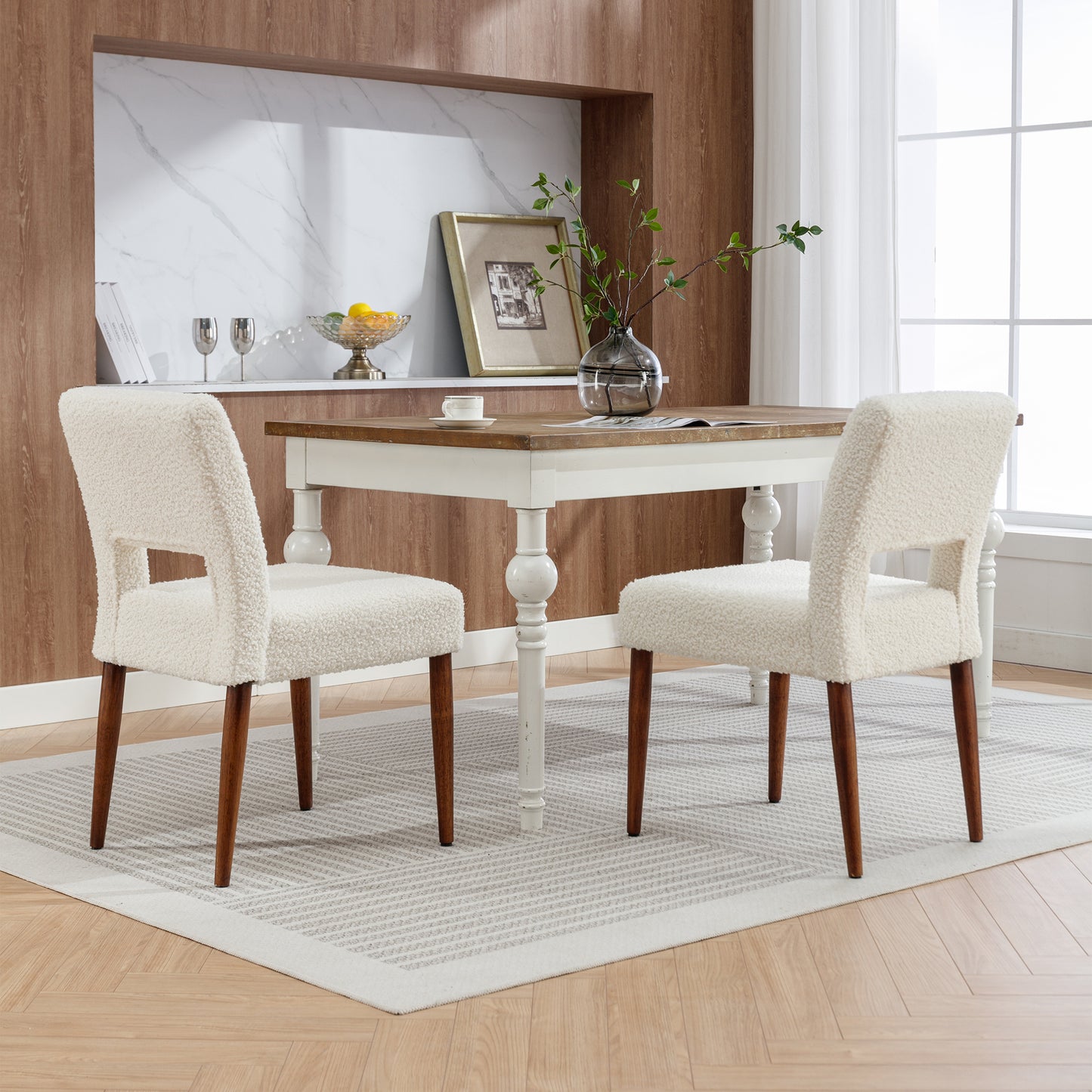 Giordano Dining Chairs with Solid Wood (Set of 2) - Cream