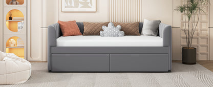 Tano Twin Size Upholstered Daybed with Drawers - Gray