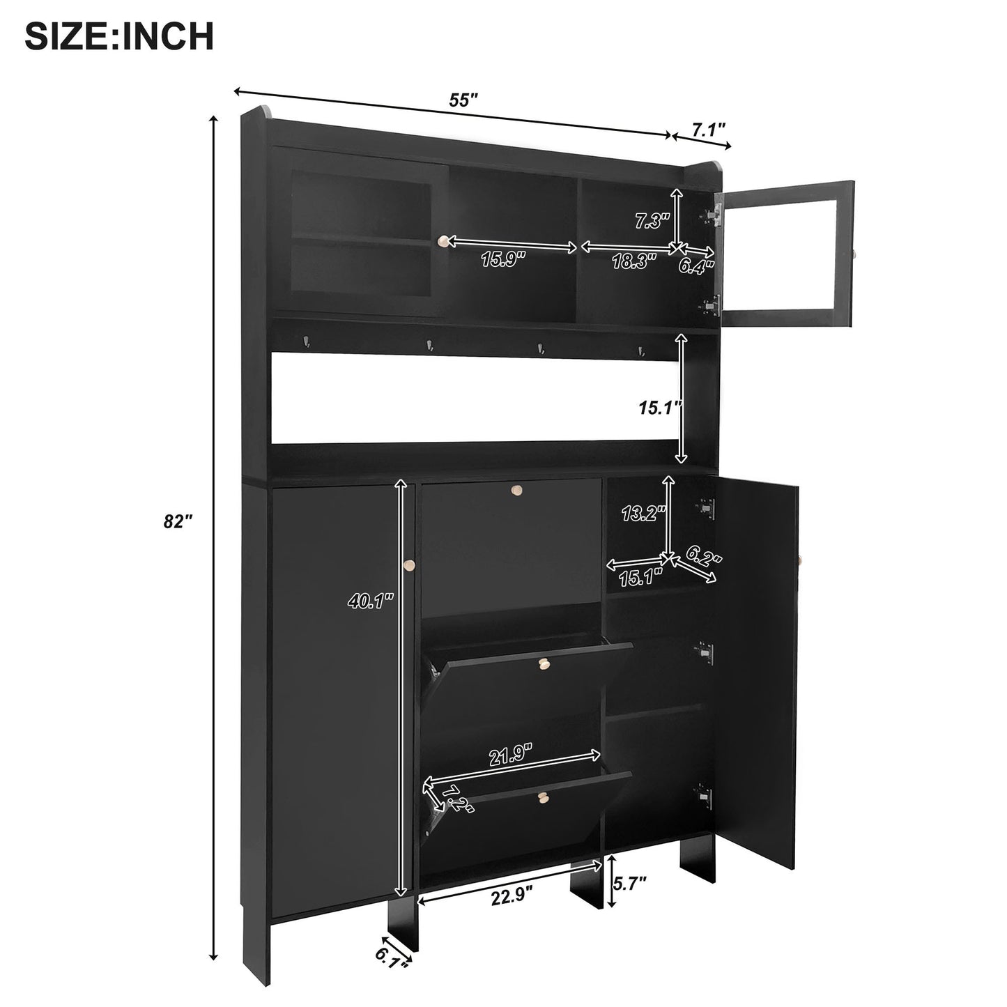 Felix Multifunctional Shoe Cabinet with Open Storage Platform - Black