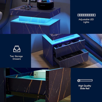 The Gate LED Nightstand with 2 Drawers - Blue+Gold