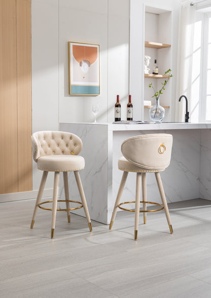 Emma Bar Stools with Back and Footrest  - Beige Set of 2