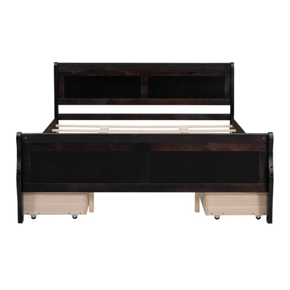 Meg Queen Size Wood Platform Bed with 4 Drawers - Espresso