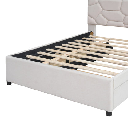 Brick Full Size Platform Bed with 2 drawers and Twin Size Trundle - Beige