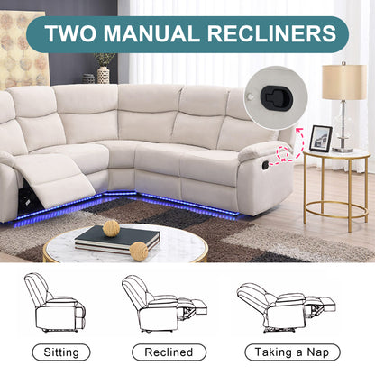 Maria Manual Recliner Chairs Set with LED Light Strip - Beige