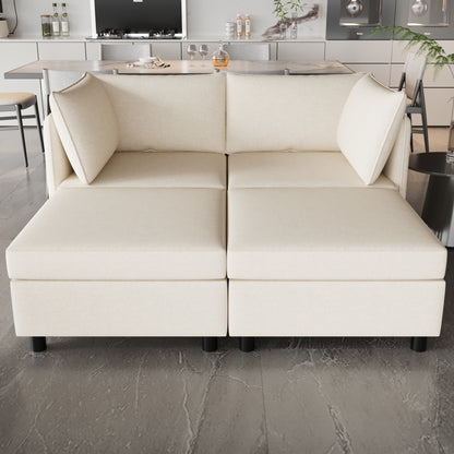 Keen Loveseat  With Ottoman - Beige