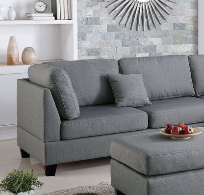 Esra 3pc Sectional Reversible Chaise Sofa And Ottoman - Grey