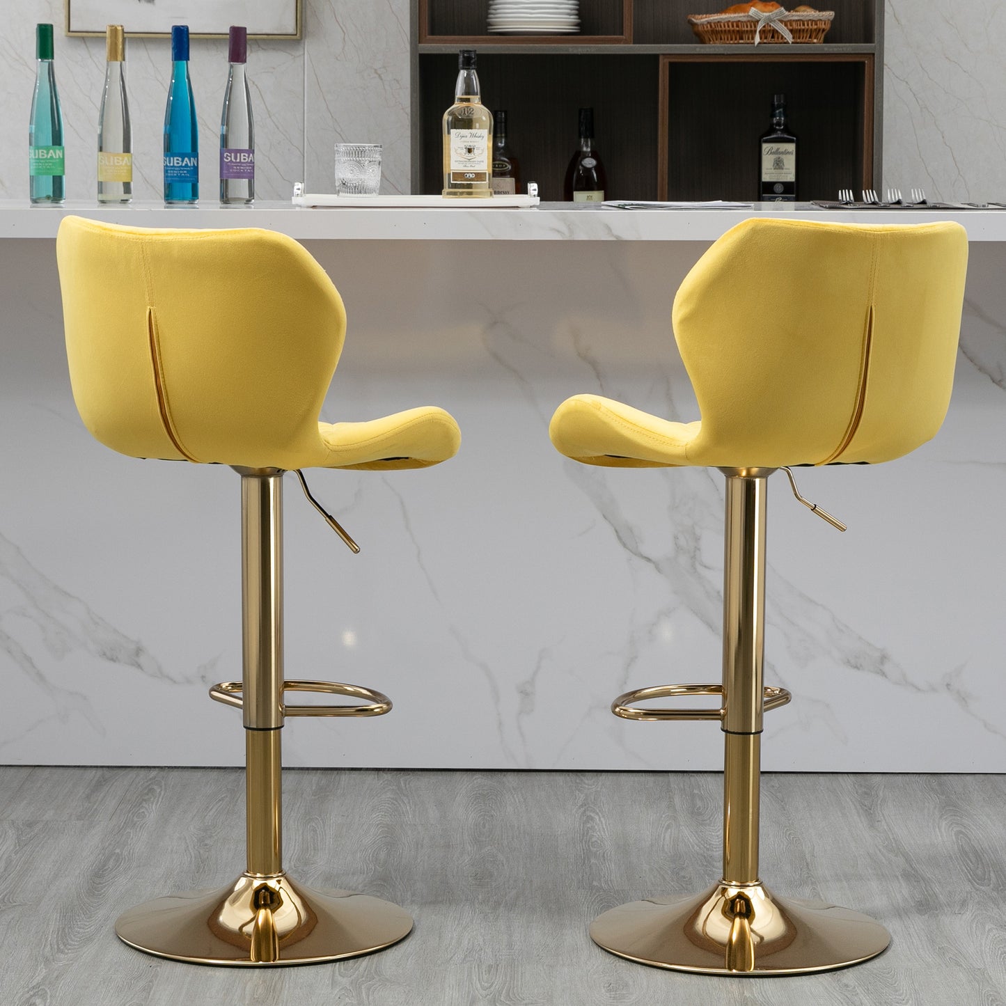 Beatrice Velvet Adjustable Swivel Bar Stool - Yellow Set Of 2