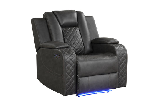 Cohen LED & Power Faux Leather Recliner Chair - Gray