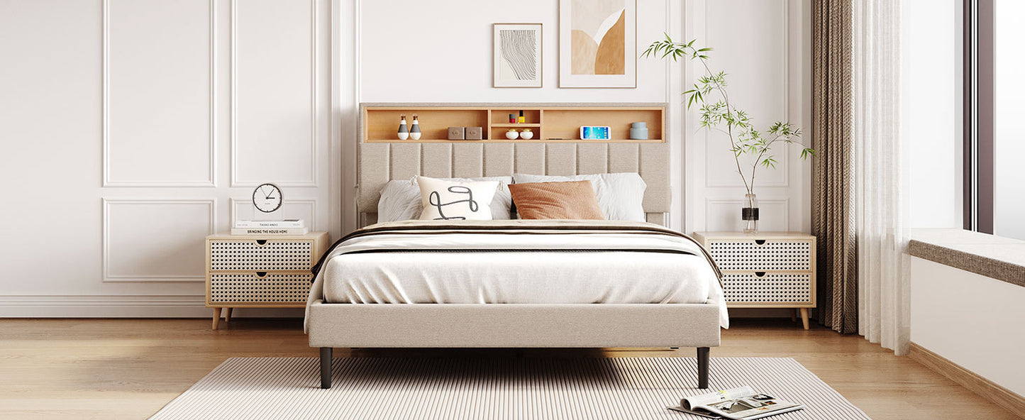 Alvin Queen Size Platform Bed Frame - Beige