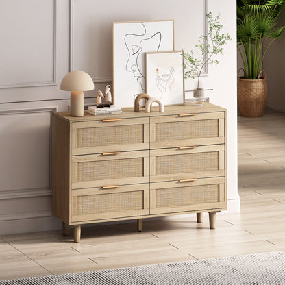 Tero 6 Drawers Rattan Cabinet - Natural