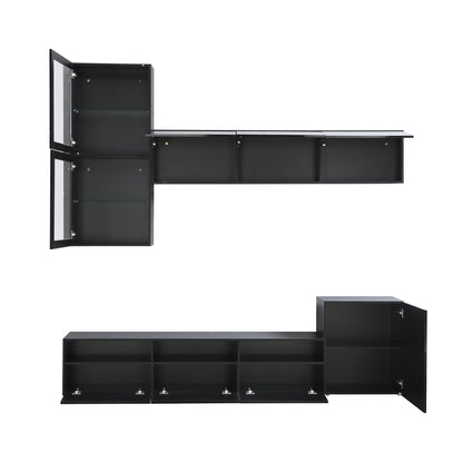 Sata TV Stand with Wall Mounted Floating Storage - Black