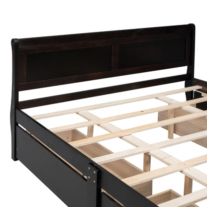 Meg Queen Size Wood Platform Bed with 4 Drawers - Espresso