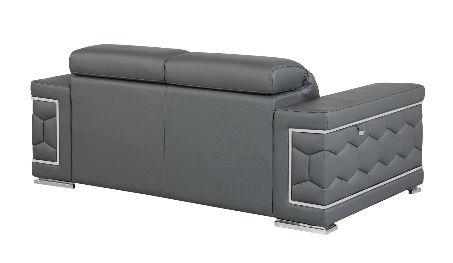 Denzel Top Grain Italian Leather Loveseat - Dark Gray