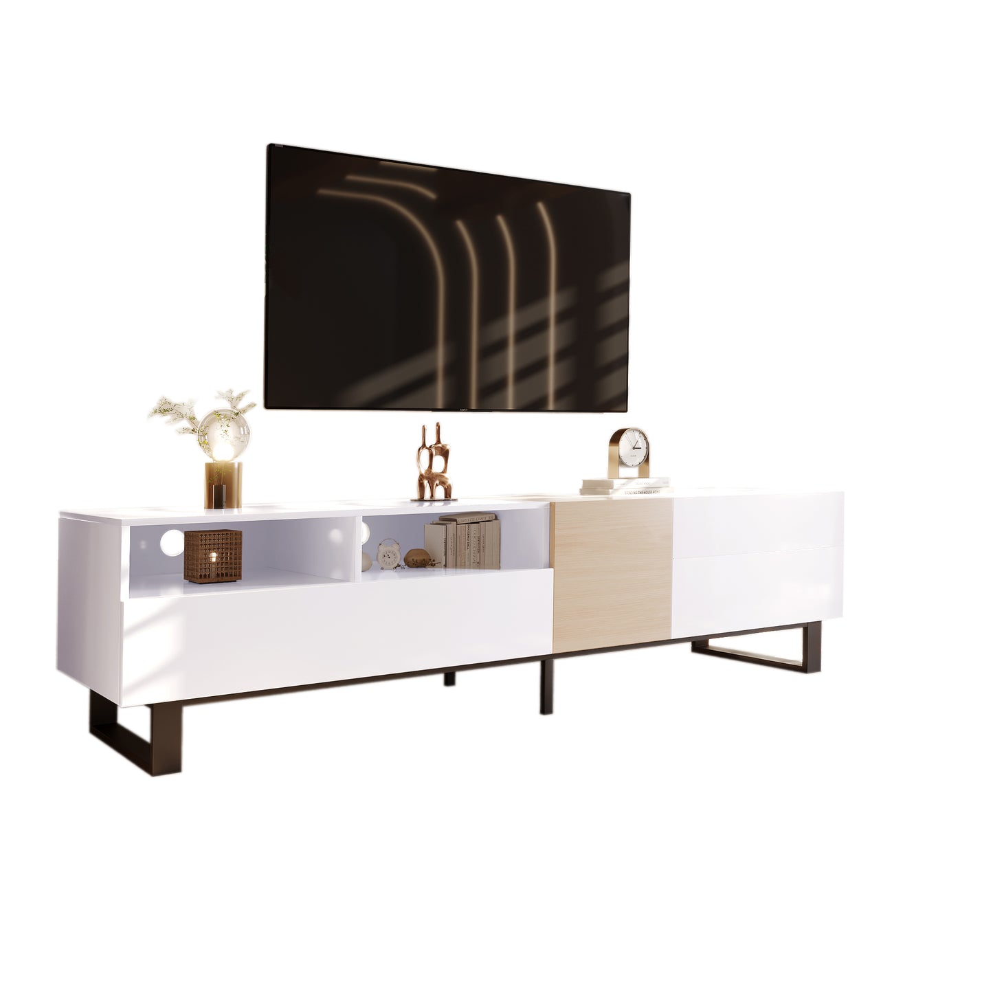 Vato Modern TV Stand Entertainment Center - White