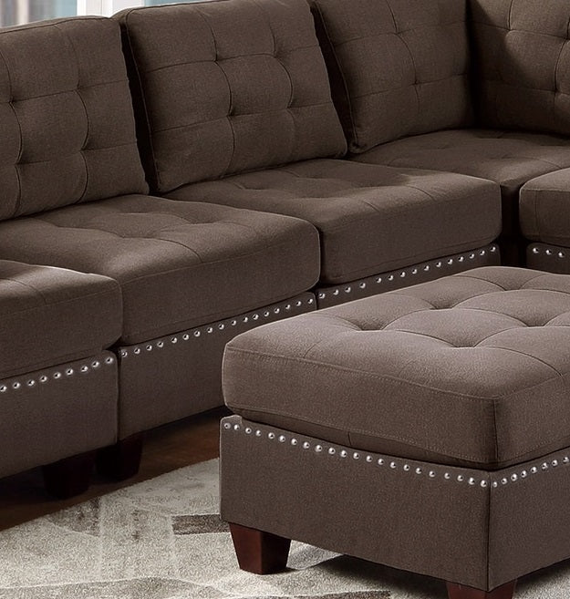 Eleni Modular Sectional 9pc Set  3x Corner Wedge 4x Armless Chairs and 2x Ottomans - Coffee