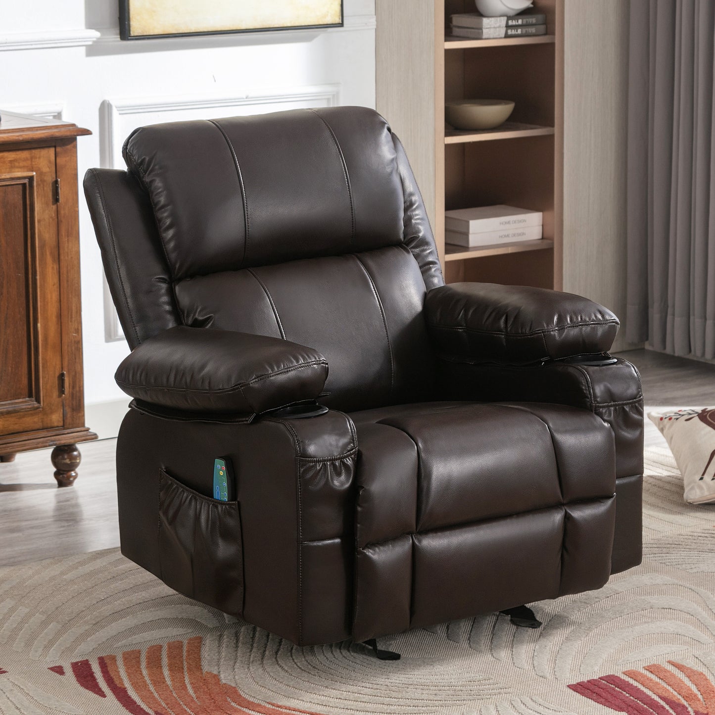 Marta Power Recliner with Massage and Heat - Brown