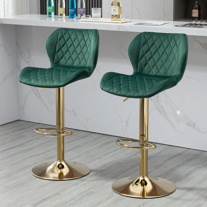 Beatrice Velvet Adjustable Swivel Bar Stool - Green Set of 2