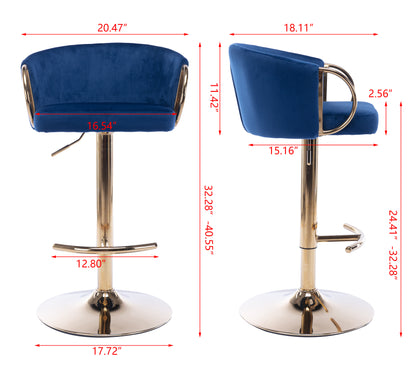 Echoes Velvet Swivel Bar Stools -  Navy Blue Set of 2