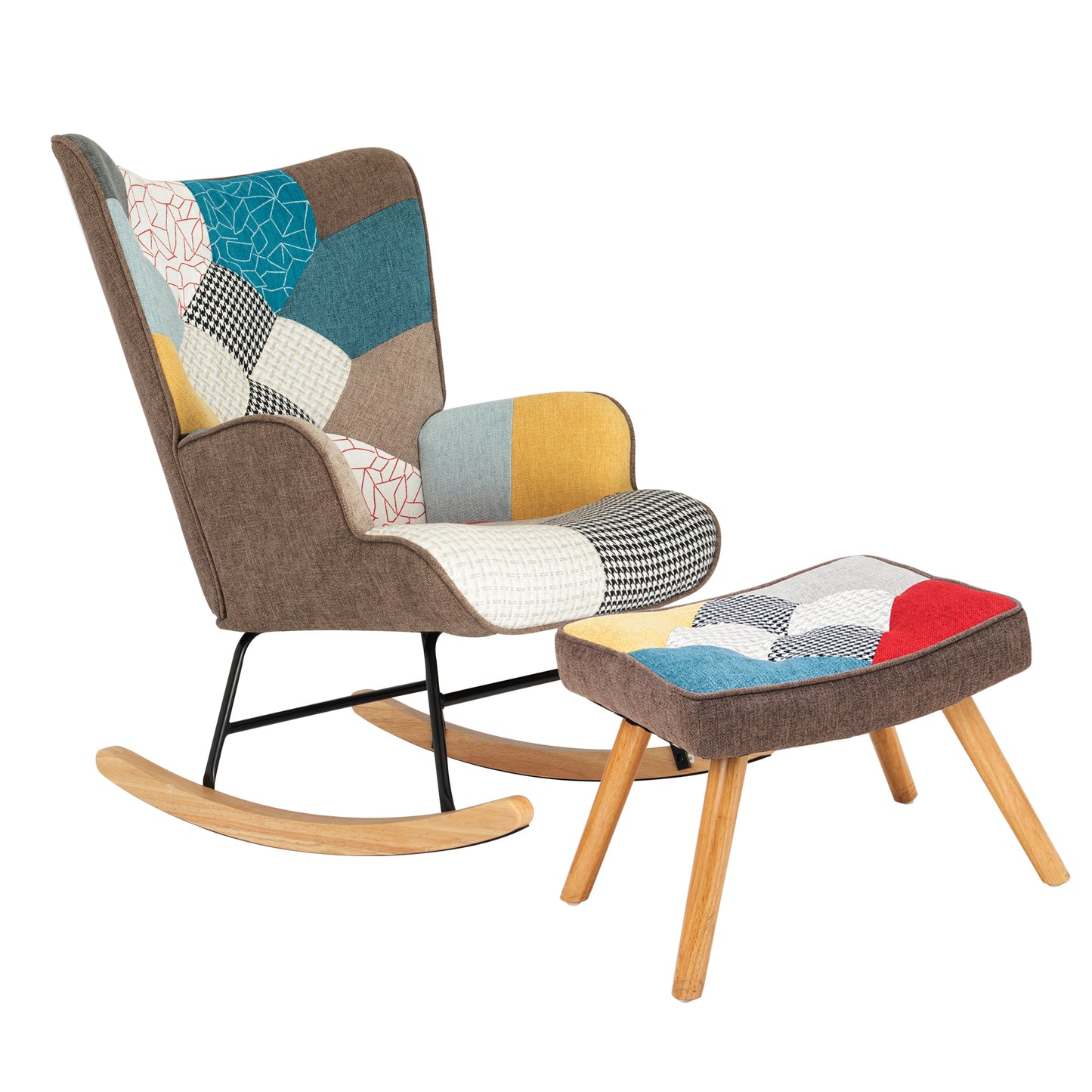 Noble II Patchwork Linen Rocking Chair with Ottoman