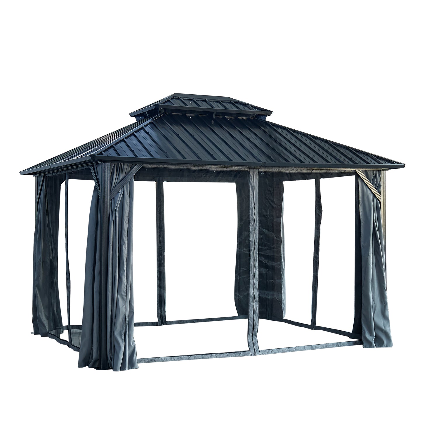 Afix 10 X 12 ft  Permanent Hardtop Gazebo Canopy - Black