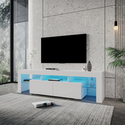 Nate Gloss TV Stand with LED Lights for 80 inch TV - White