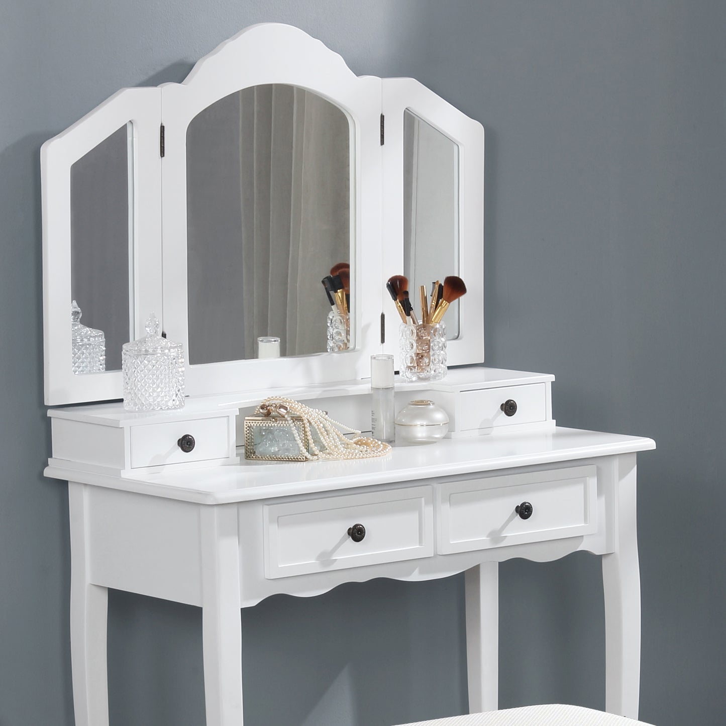 Sanlo Wooden Vanity Make Up Table and Stool Set - White