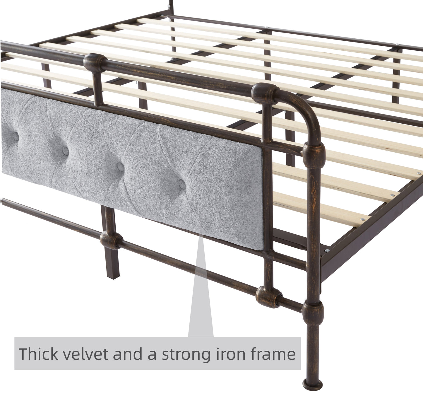 King size High Boad Metal Bed Frame - Gray