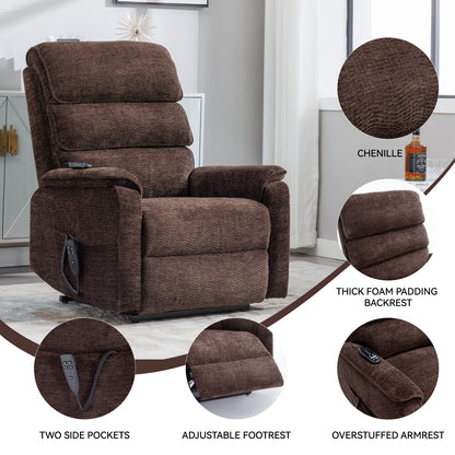 Hannah Power Lift Chenille Recliner Chair with Heat Massage - Brown