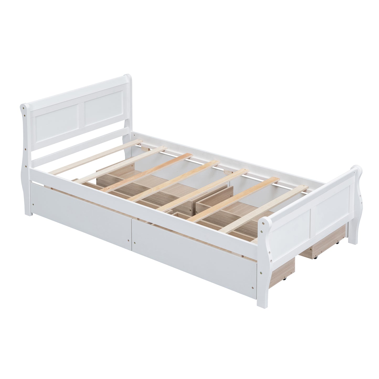 Meg Twin Size Wood Platform Bed with 4 Drawers - White