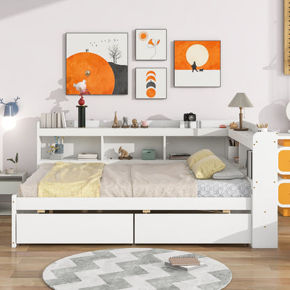 Parker Full Size Daybed with Bookcases -Drawers - White