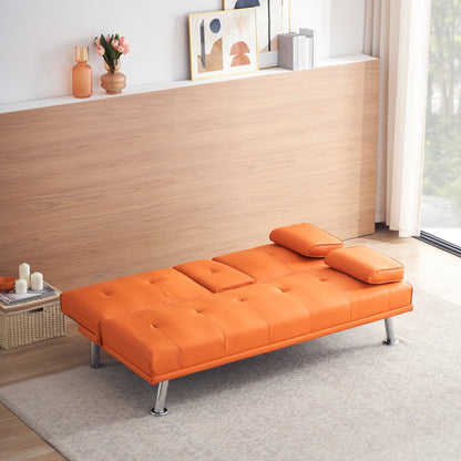 Neza Convertible Faux Leather Sofa Bed  - Orange