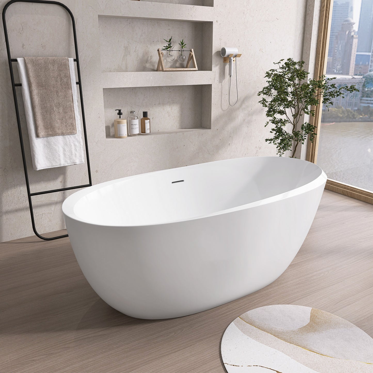 Mody 59" Acrylic Freestanding  Soaking Bathtub - Gloss White