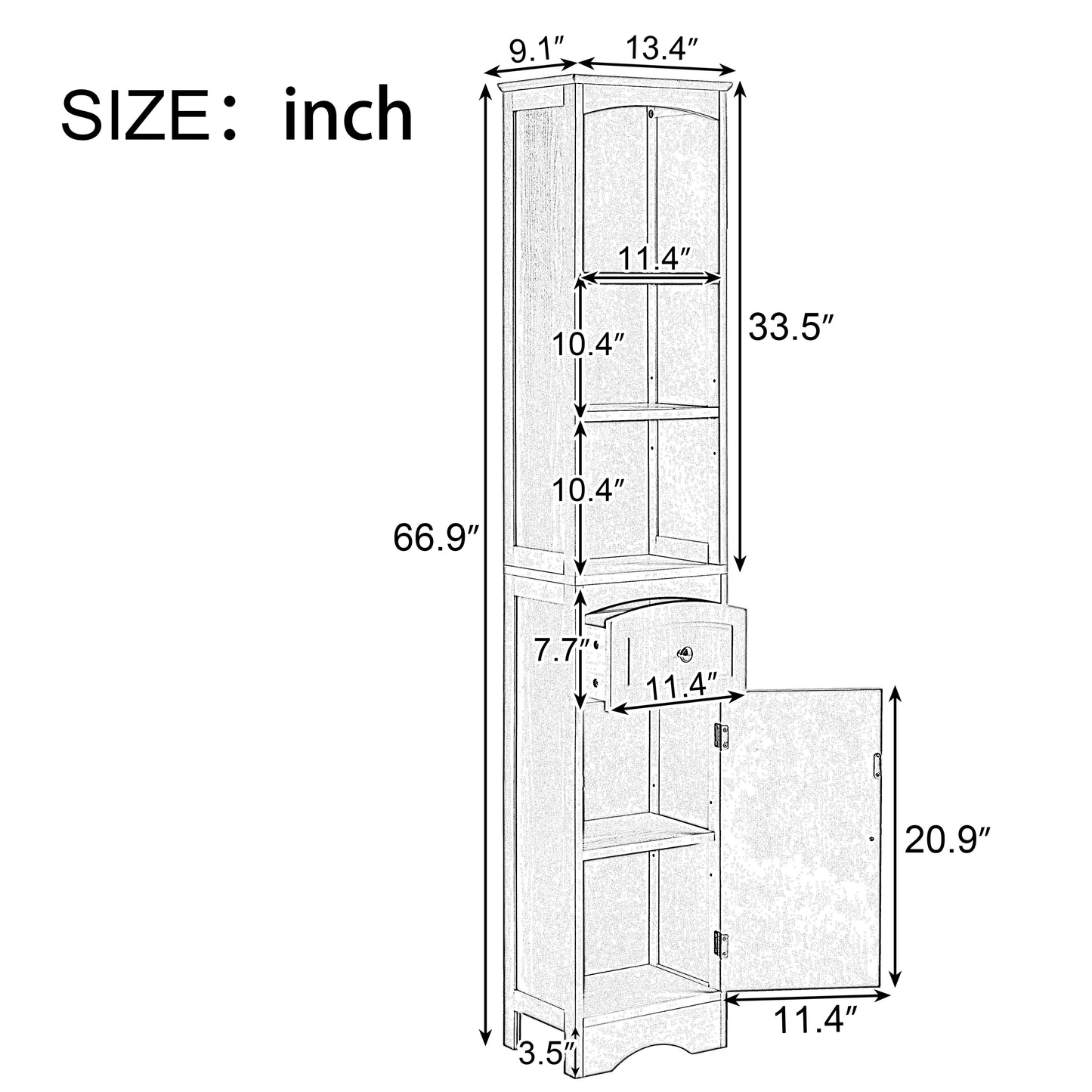 Tower Bathroom Cabinet with Drawer - Green