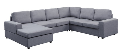 Warren Linen 6 Seat Reversible Modular Sectional Sofa Chaise - Light Gray