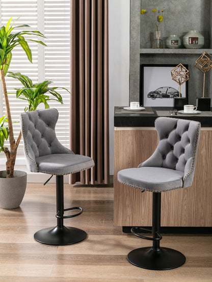 Rise 180 Velvet Barstools Adjusatble Seat Height - Gray Set of 2