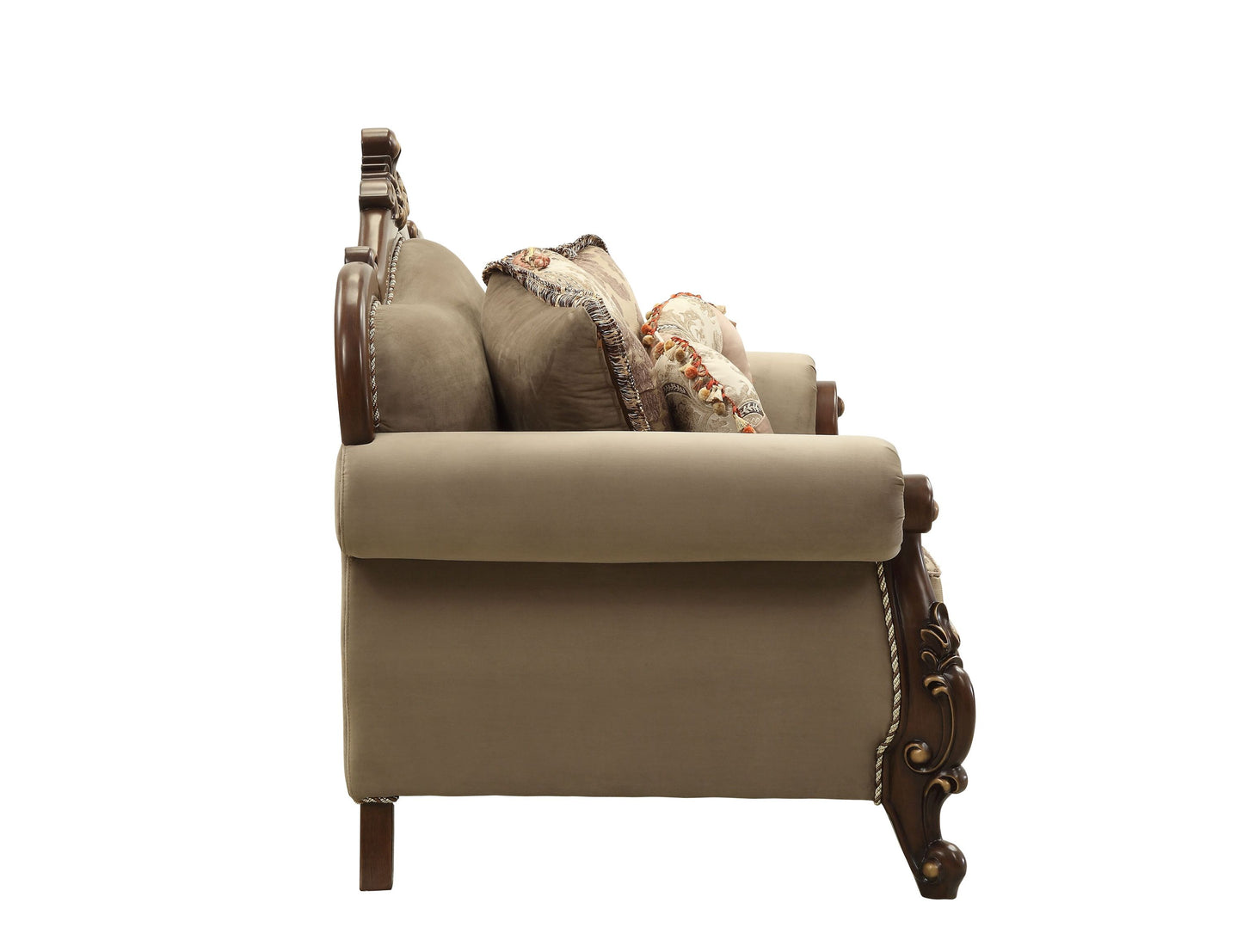 Mehadi Velvet Loveseat w/6 Pillows - Walnut