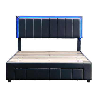 Nex Queen Size Platform Bed w Motion Activated Night Lights - Black