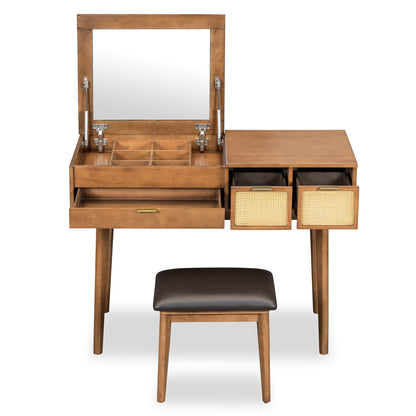 Volay Makeup Vanity Desk Set with Flip-top Mirror - Brown