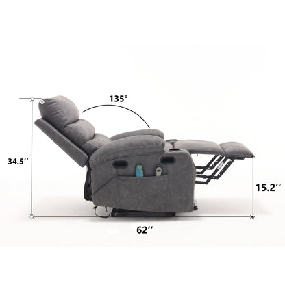 Elias Large Power Lift Recliner Chair with Massage - Gray