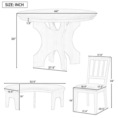 Todd 5pc Dining Set Round Table 4x Side Chairs - Natural