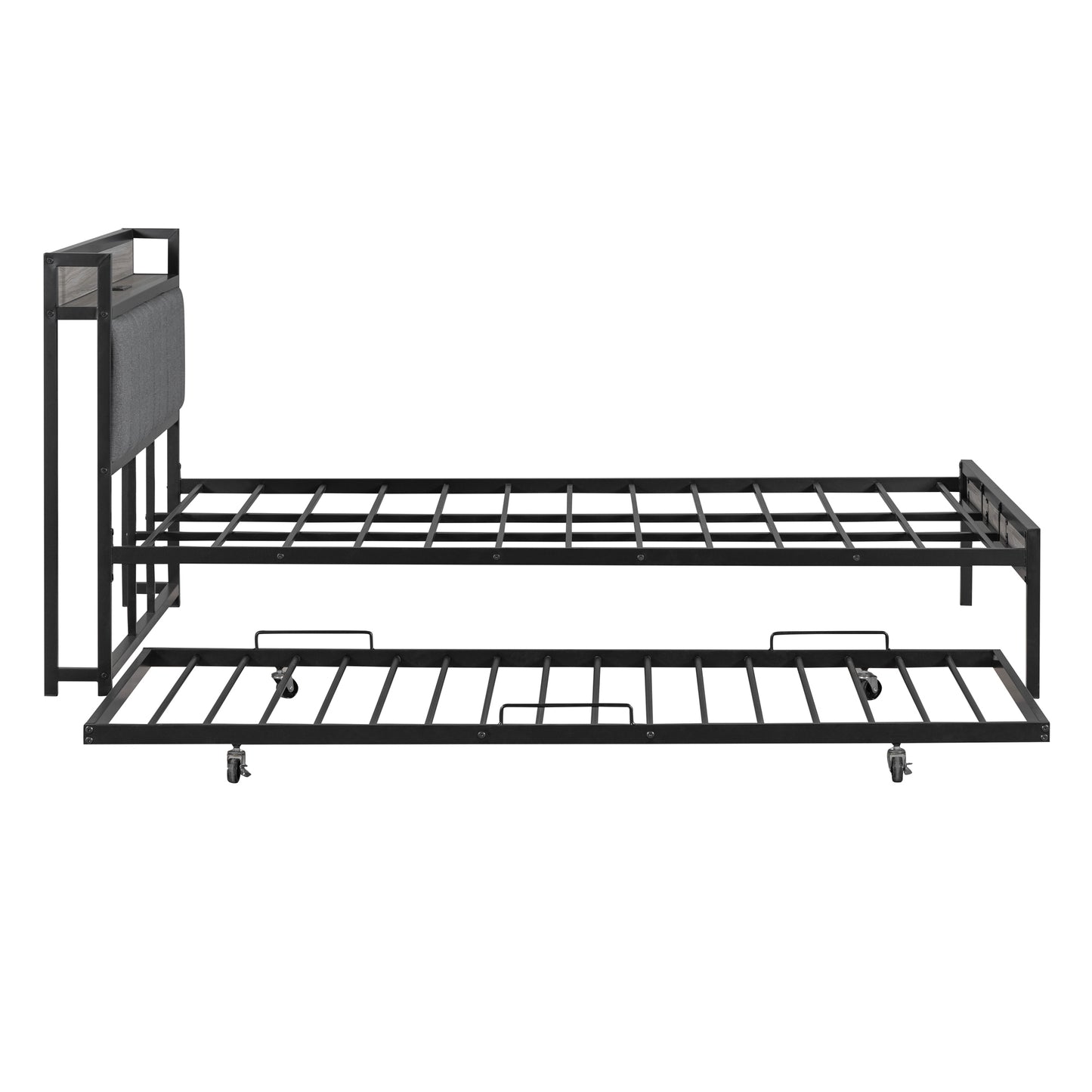 Quest Queen Size Metal Platform Bed Frame with Trundle - Black