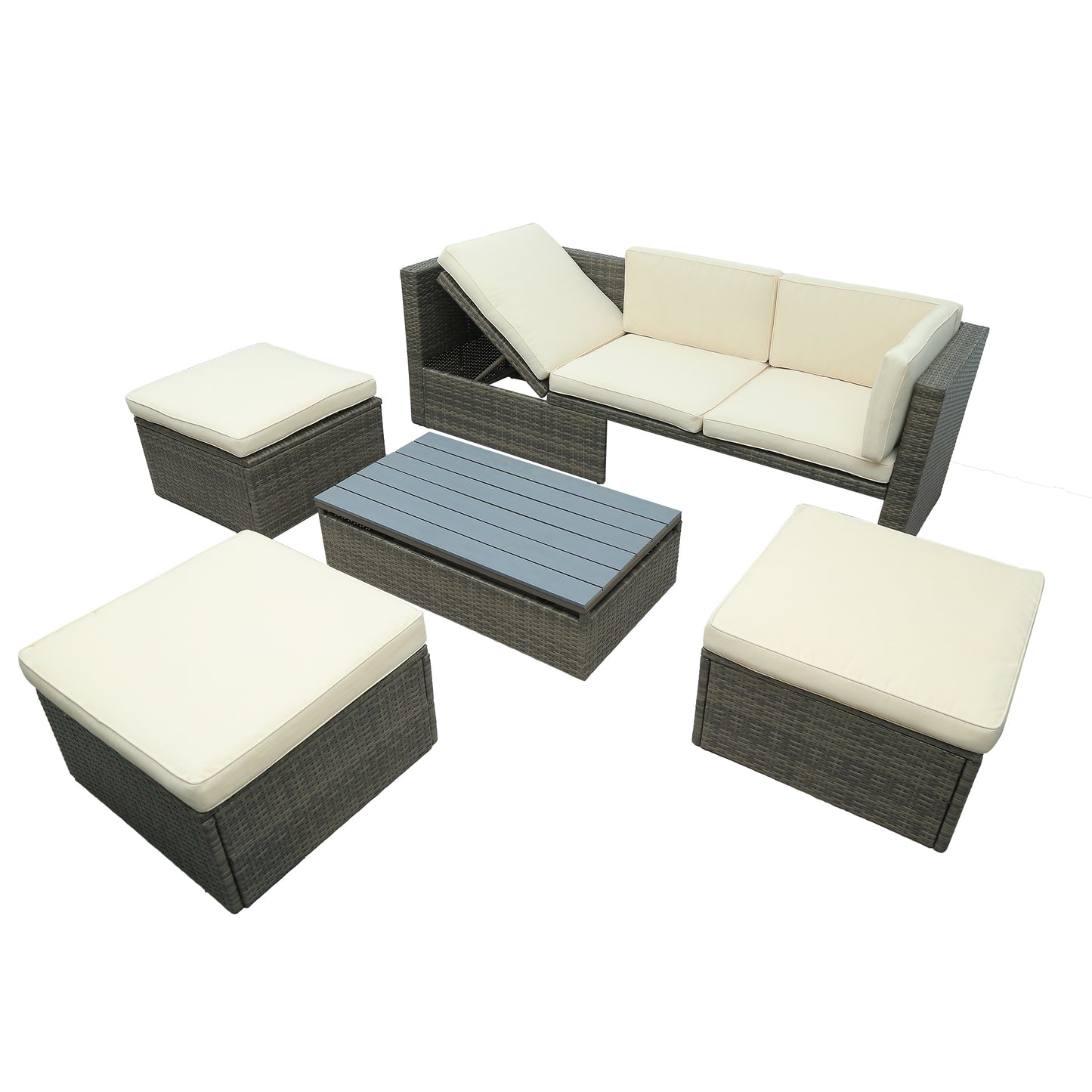 Ocie 5 Pc Outdoor Patio Rattan Sectional Sofa Set - Beige