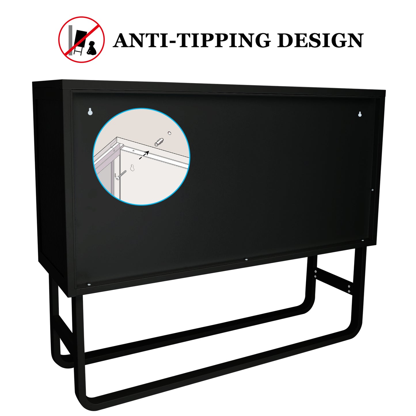 Tempered Glass Cabinet Credenza - Black