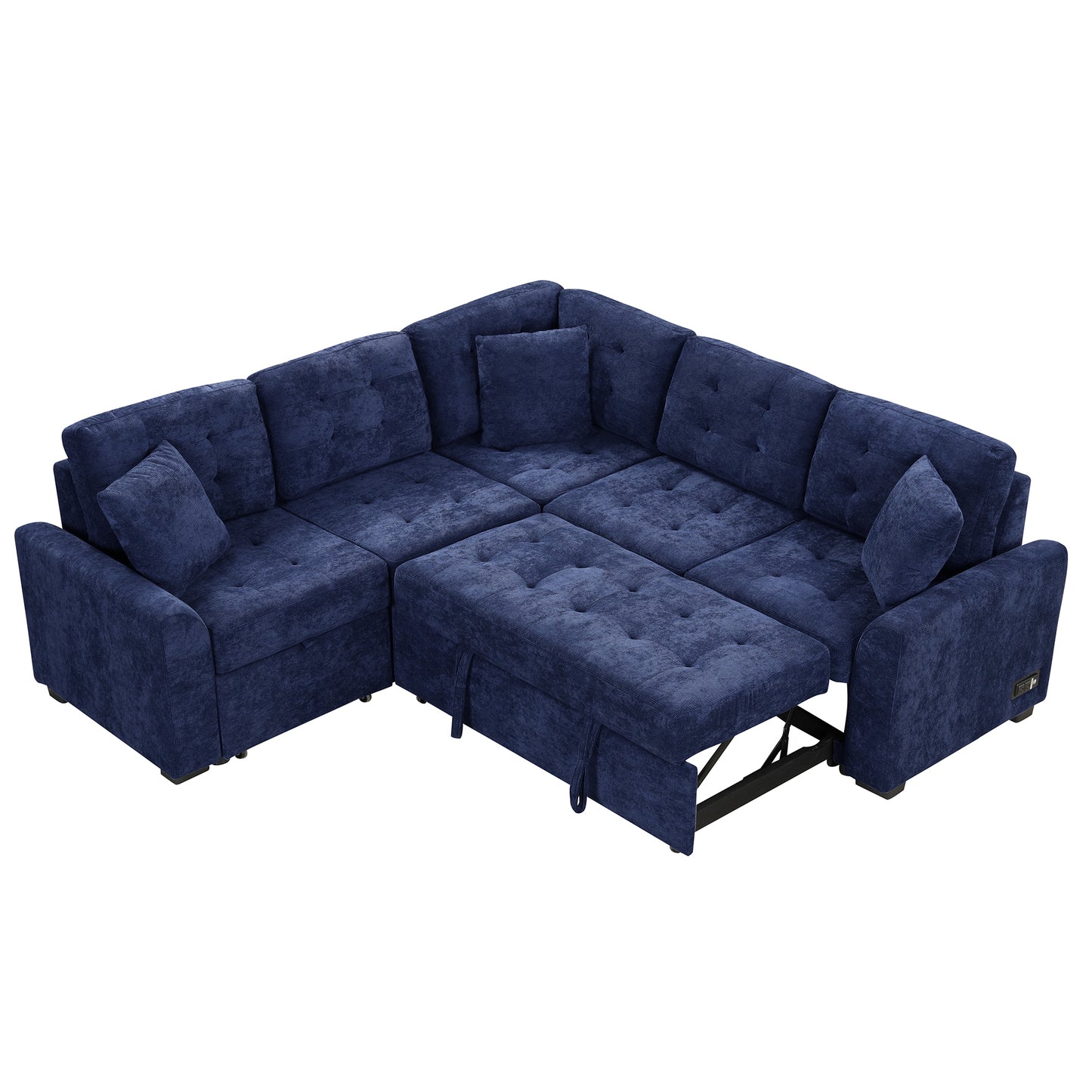 Novak L-shape Sofa Bed Pull-out Sleeper Sofa with Wheels - Navy Blue