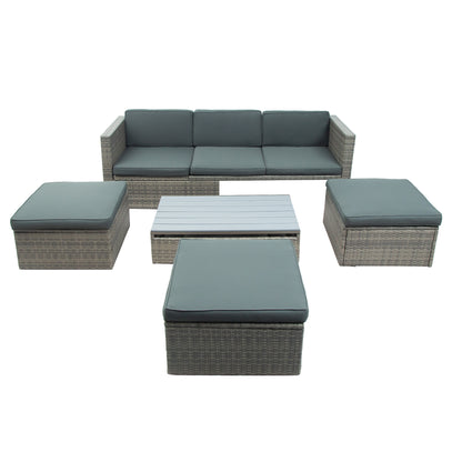 Ocie 5 Pc Outdoor Patio Rattan Sectional Sofa Set - Gray