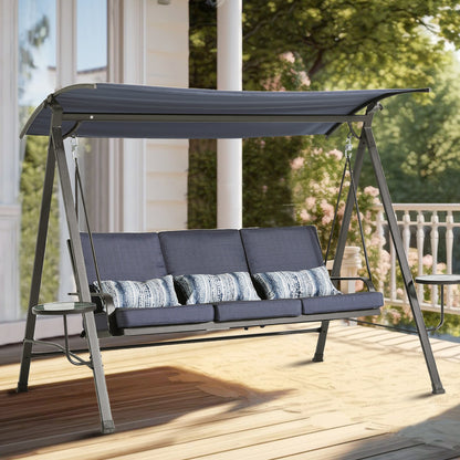 Minda Steel 3-seater Swing Porch Swing with Canopy - Blue